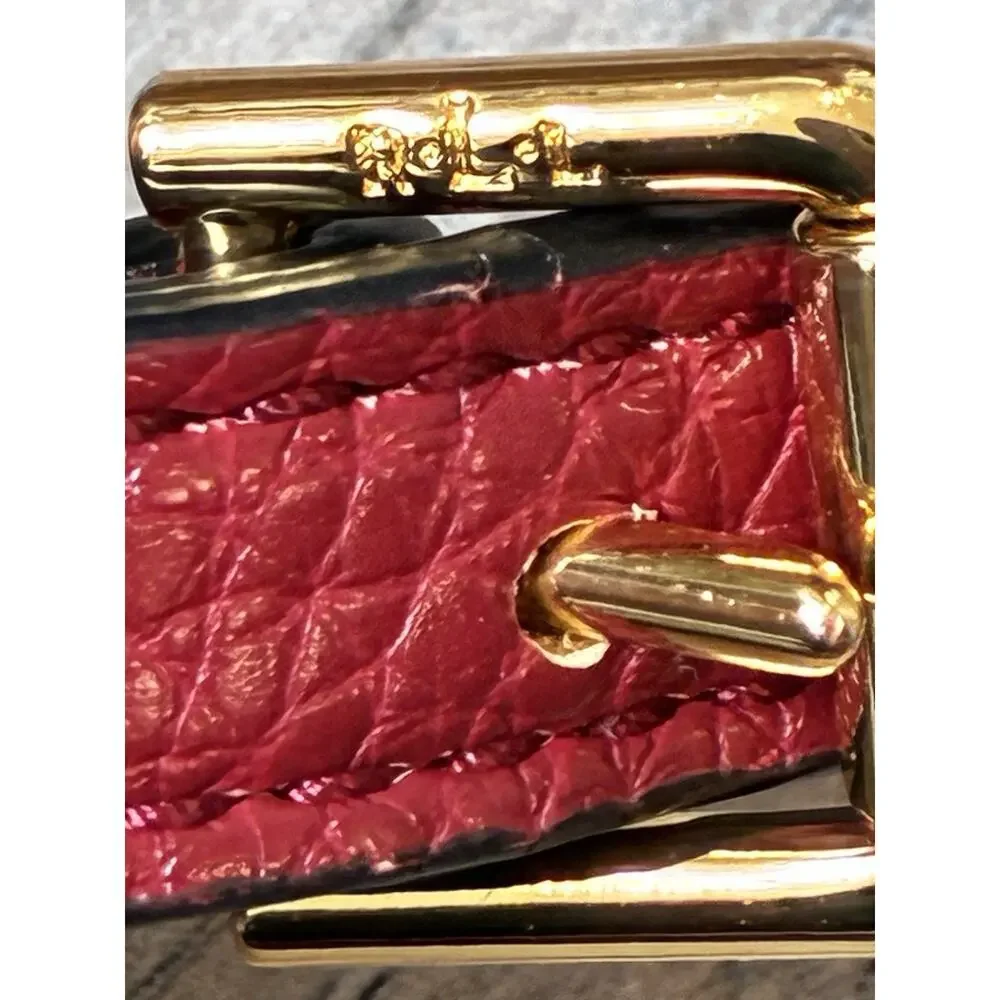 Lauren Ralph Lauren Red Pebbled Vegan Leather Camera Crossbody Purse Gold Logo